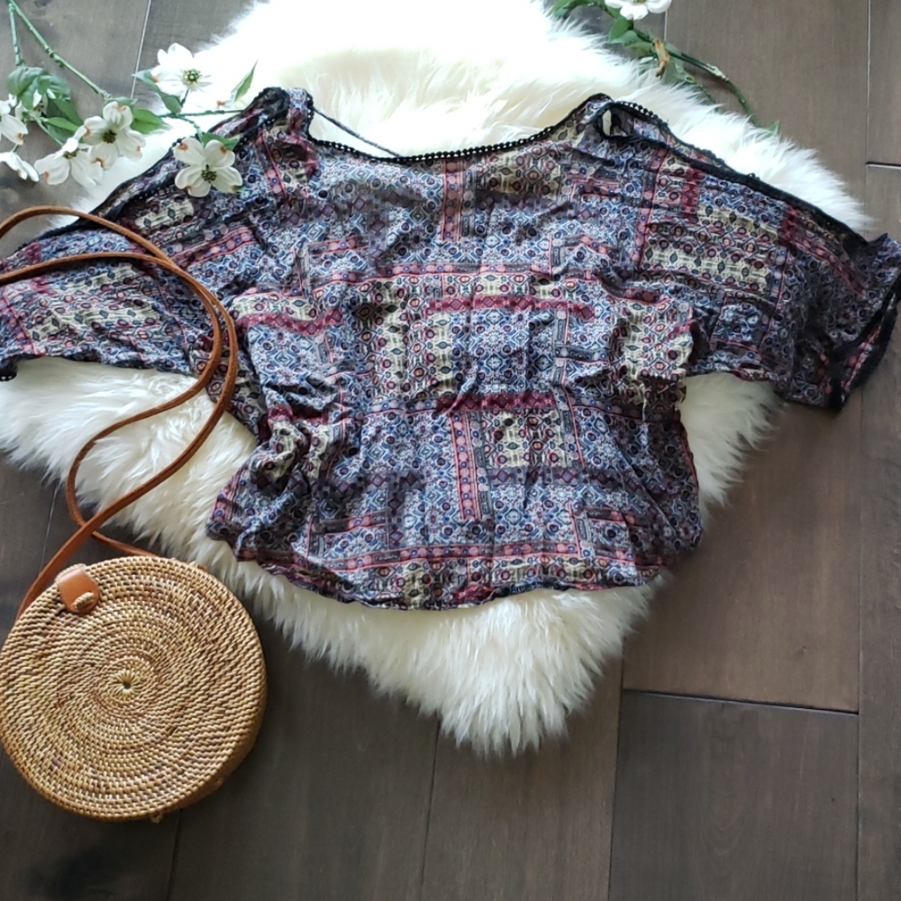 Elodie Boho Patchwork Open-Sleeve Kimono Top